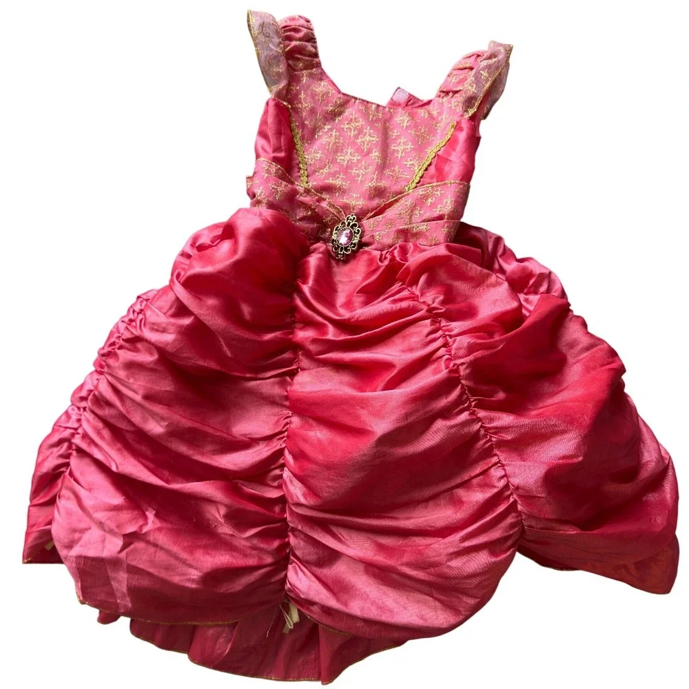 Pink Princess Costume Dress Gold Glitter Filigree Need Dry Clean Toddler Girls